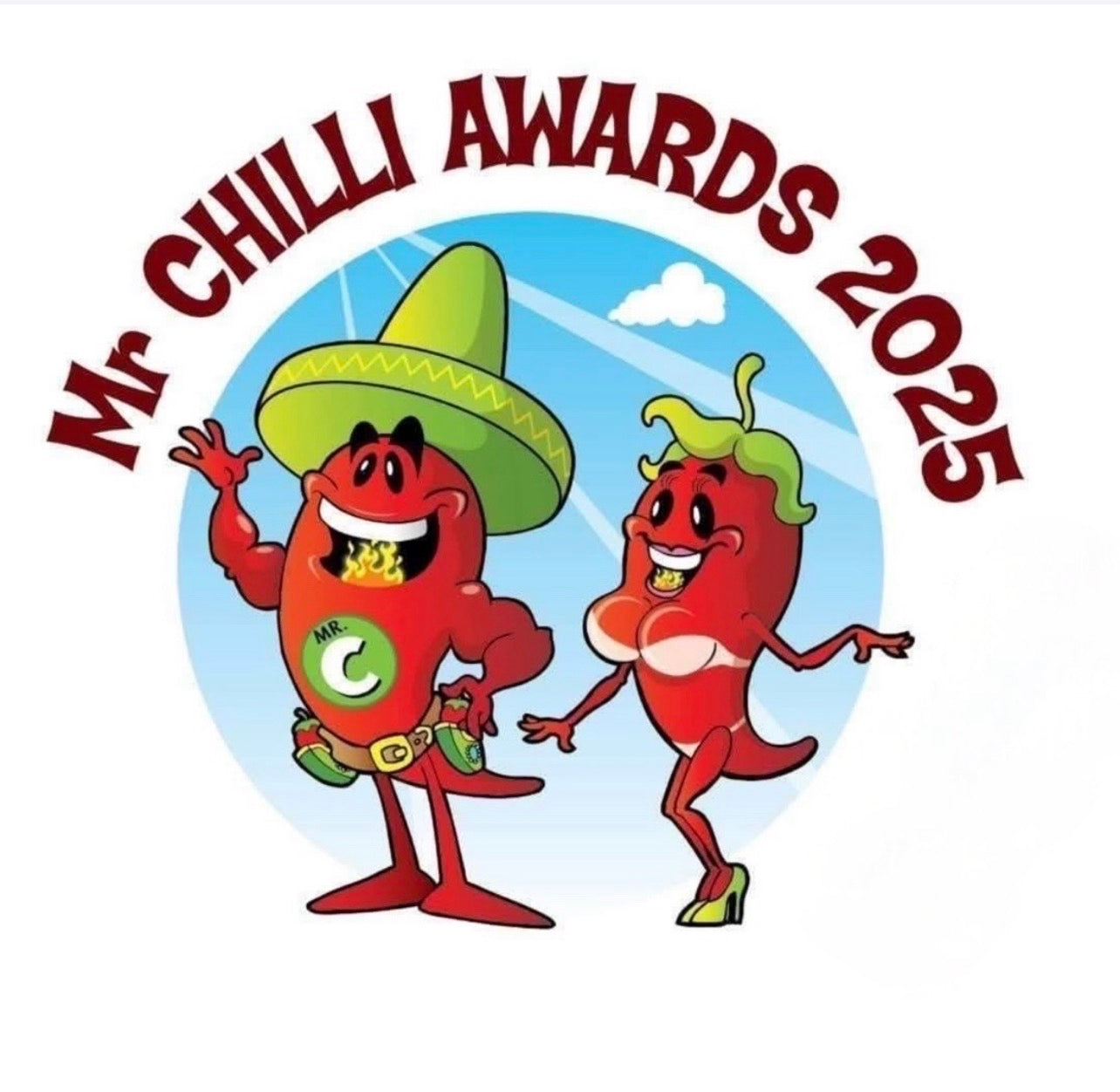 Logo for Mr Chilli Awards 2025 featuring cartoon chili characters on a white background.